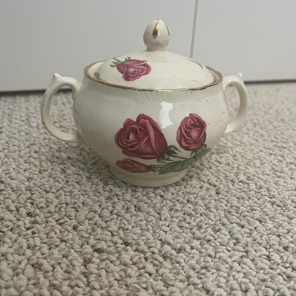 Royal Swan Anniversary Rose Vintage Sugar Bowl With Lid